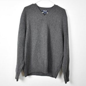 Lands’ End 100% Wool V-Neck Sweater Gray